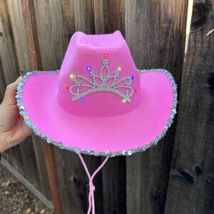 COPY - LED Light up Pink Cowgirl Hat with Tiara feather Boa,western cowboy hat.…